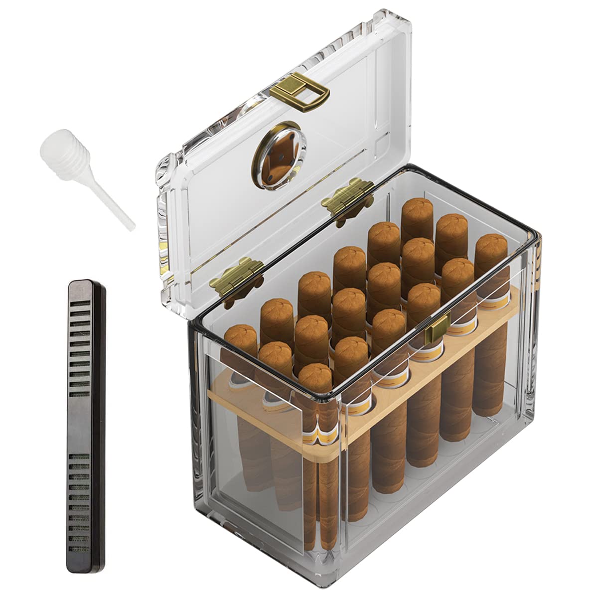 Home Fragrance Maple Walnut - Acrylic Cigar Humidor With Hygrometer Humidifier