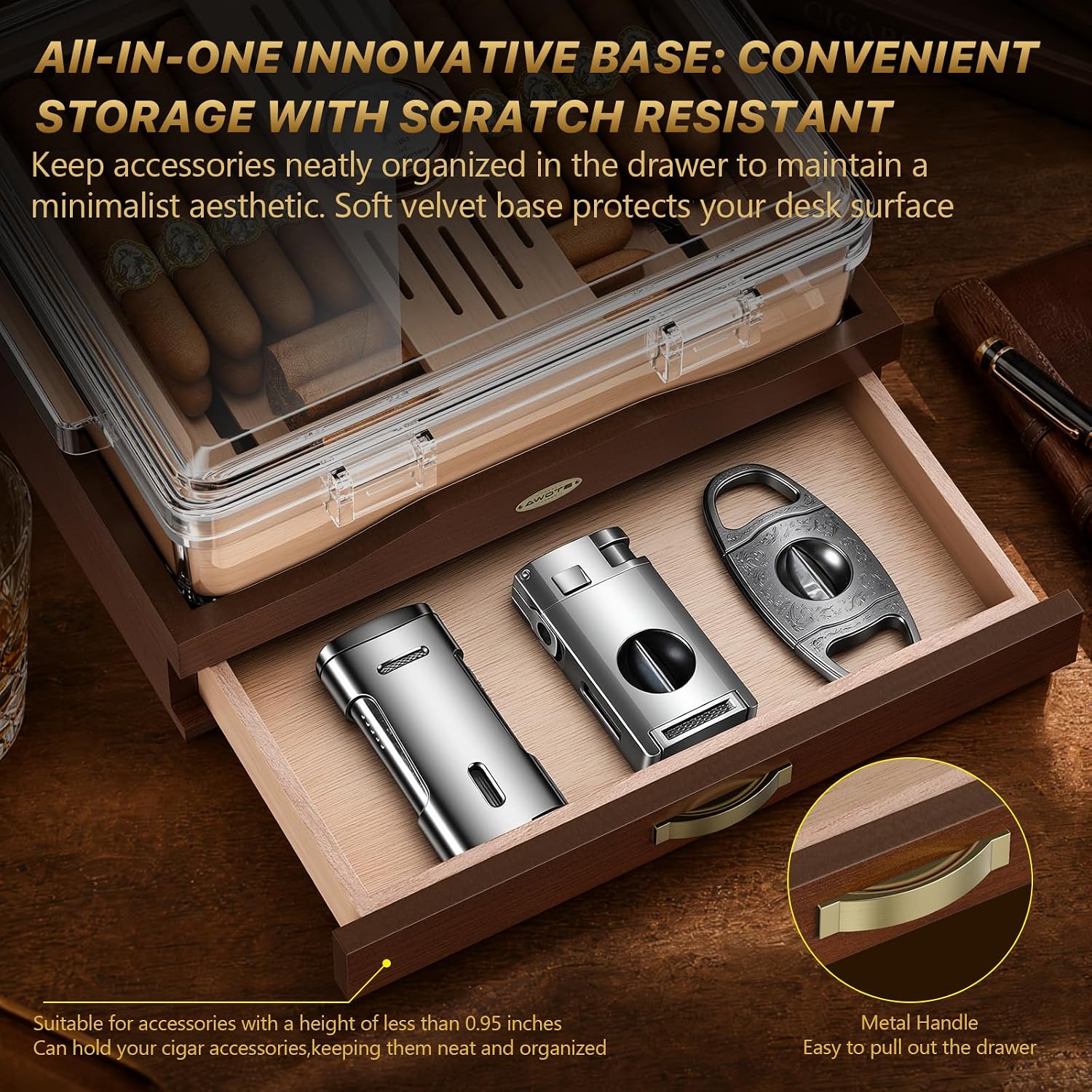 Acrylic Cigar Humidor Box, Des - Home Fragrance Maple Walnut 评论和价格