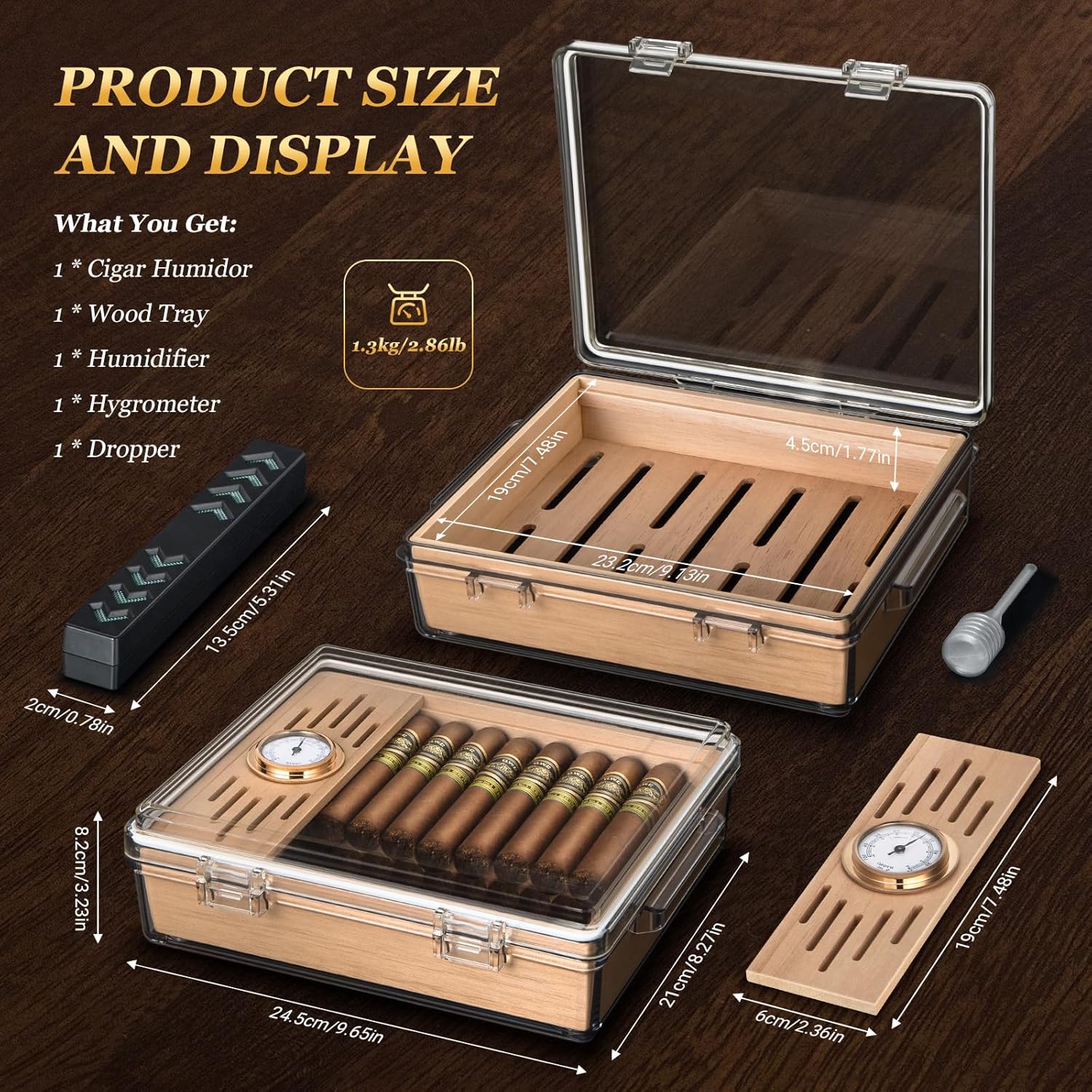 Acrylic Cigar Humidor, Box wit - Home Fragrance Maple Walnut 评论和价格