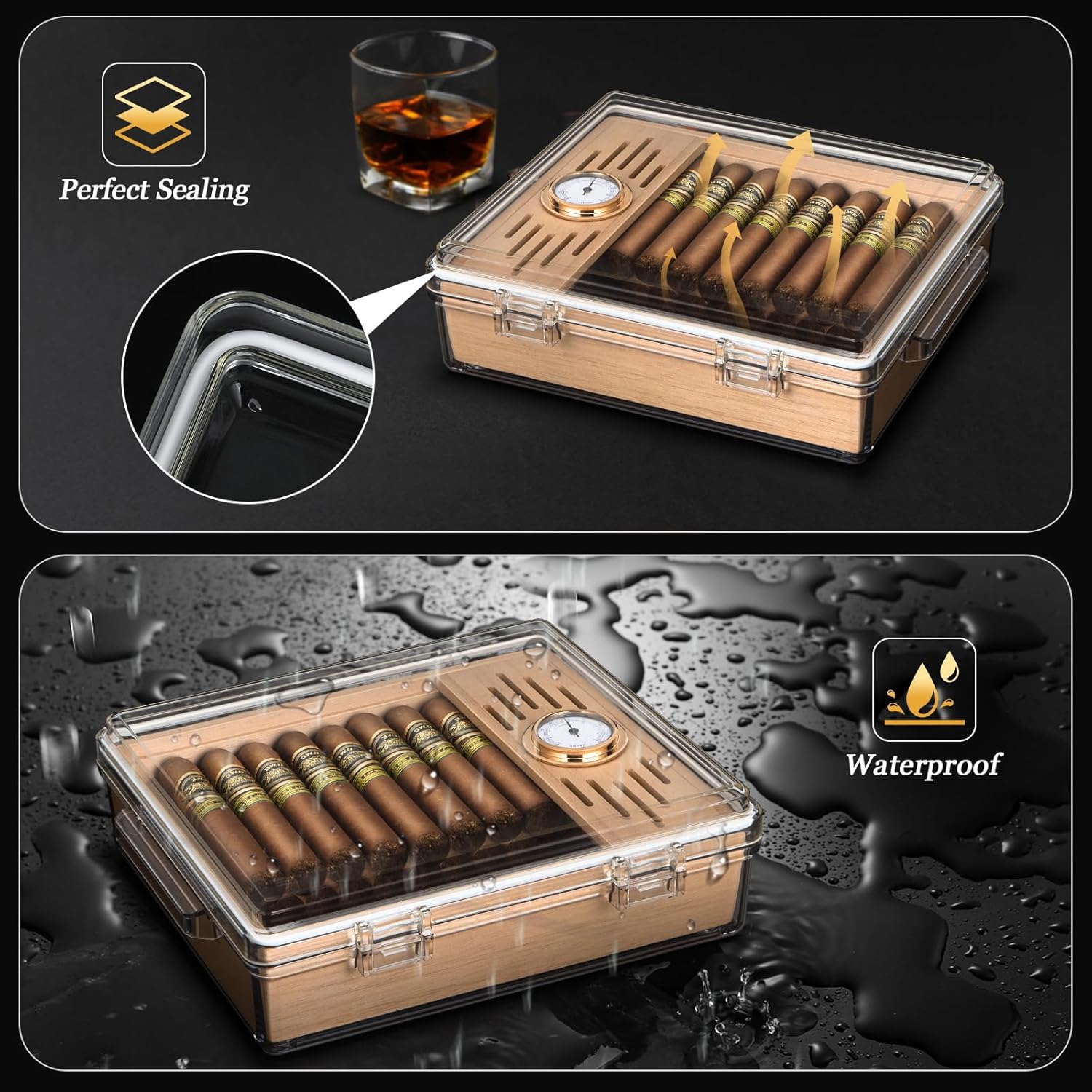 Acrylic Cigar Humidor, Box wit - Home Fragrance Maple Walnut 评论和价格